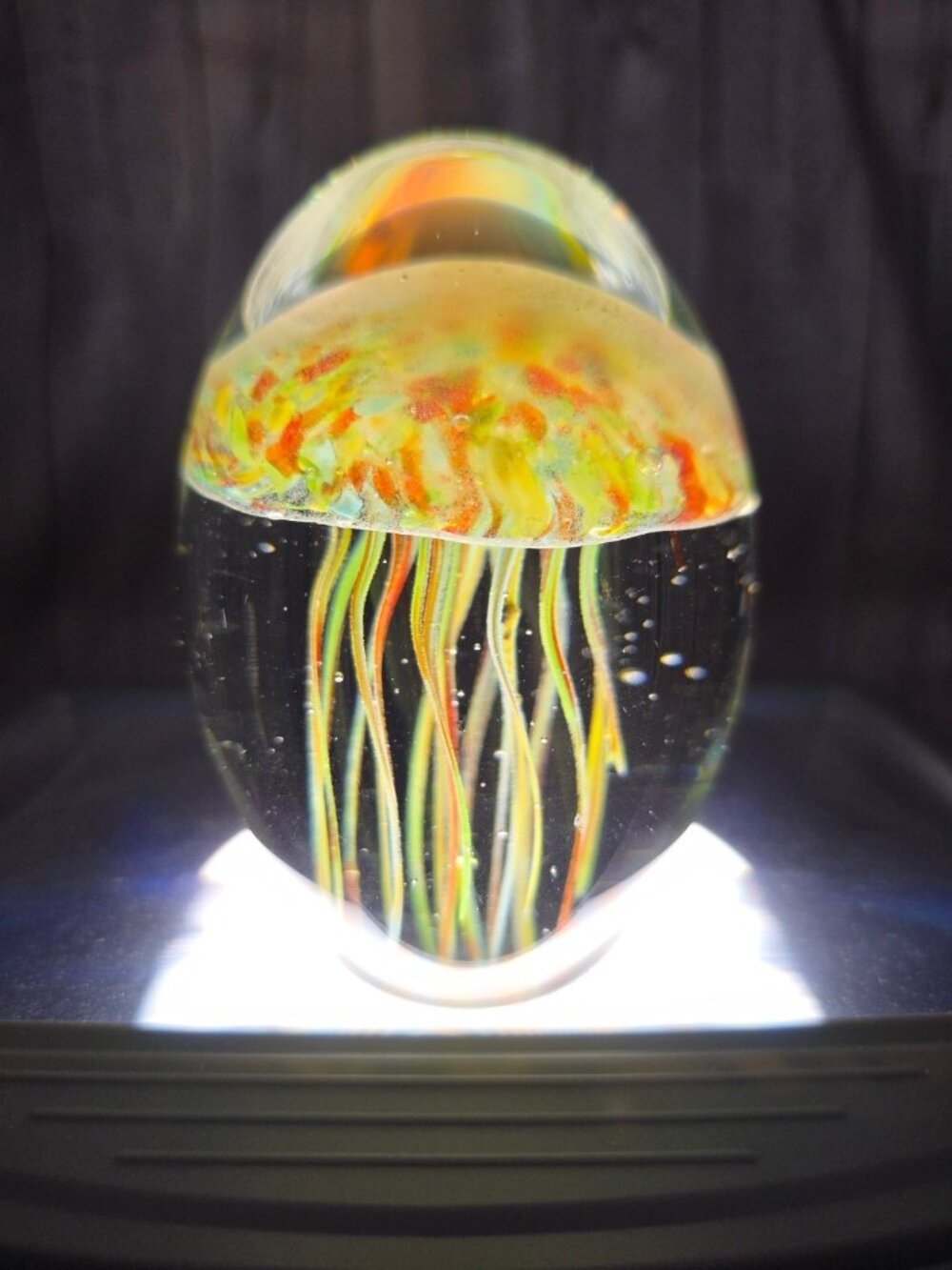 Vintage Crystal Art Oval Glass JELLYFISH PAPERWEIGHT SCULPTURE 23oz 3.75" x 2.75